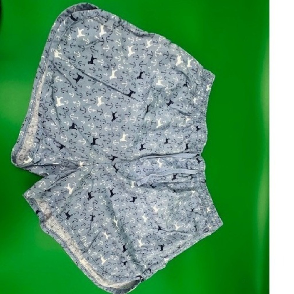 The Black Dog Lounge Shorts Womens Medium Blue Anchor Nautical Print Drawstring